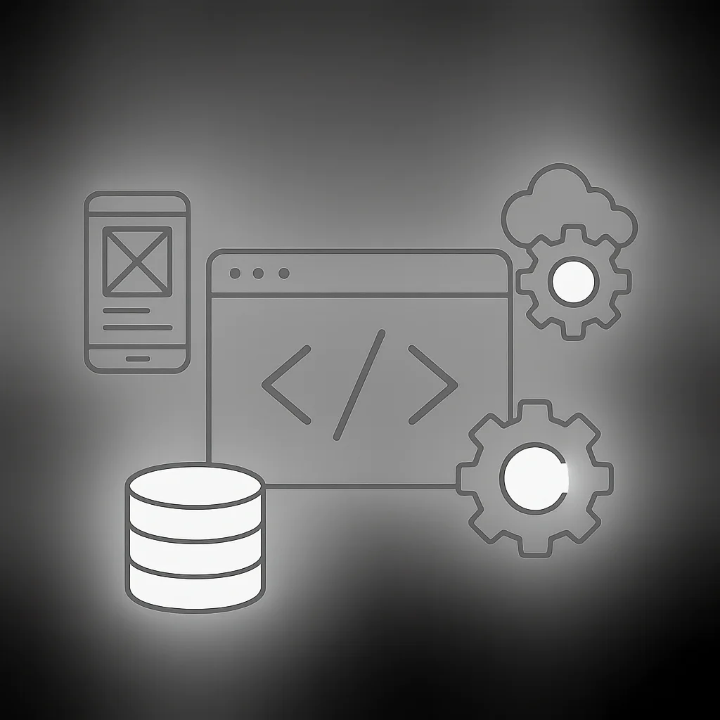 Vista de dos interfaces de sitios web con diseño moderno y oscuro. La primera pantalla muestra el título 'Detrás del Código' con un cohete y fondo oscuro, explicando el origen de un proyecto comunitario de software. La segunda pantalla presenta una plataforma para encontrar speakers, con un diseño atractivo, fotos de expertos y un botón de búsqueda destacado.